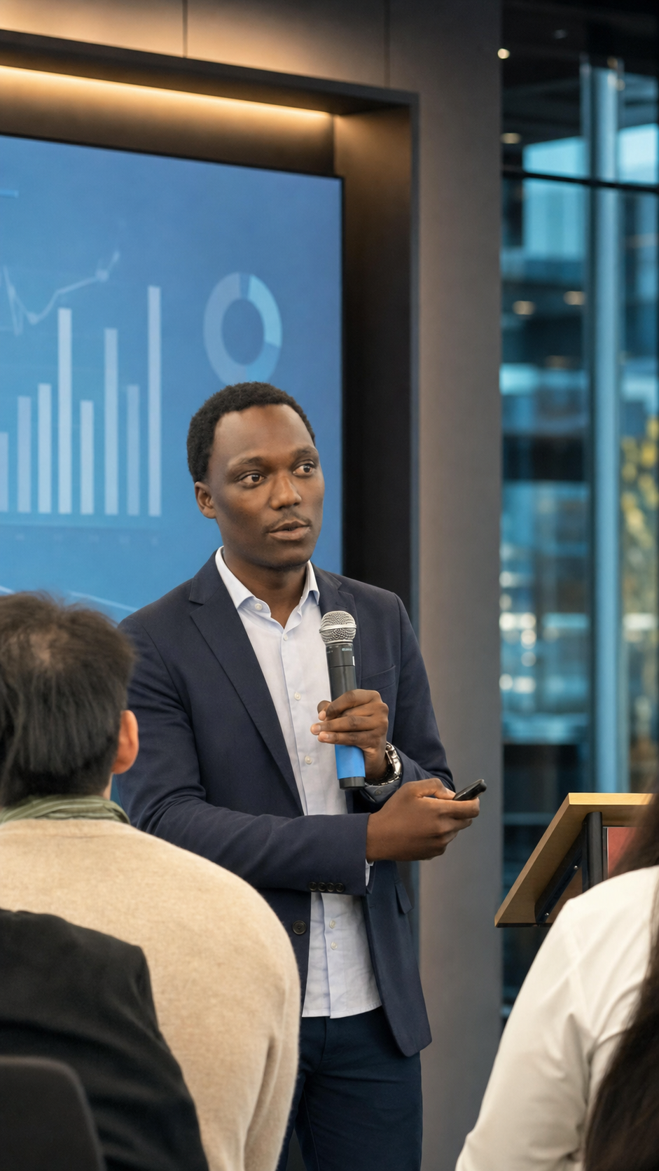 Mehluli Nokwara presenting to an audience